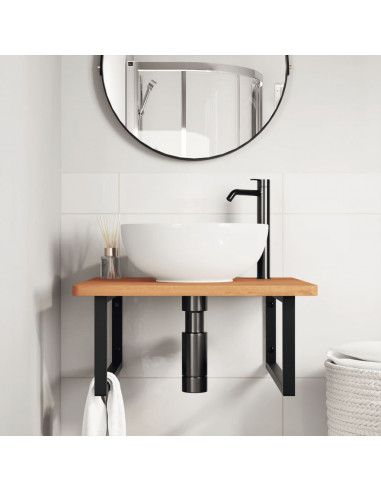 Ripiano a Parete per Lavabo in Acciaio e Massello di Faggio