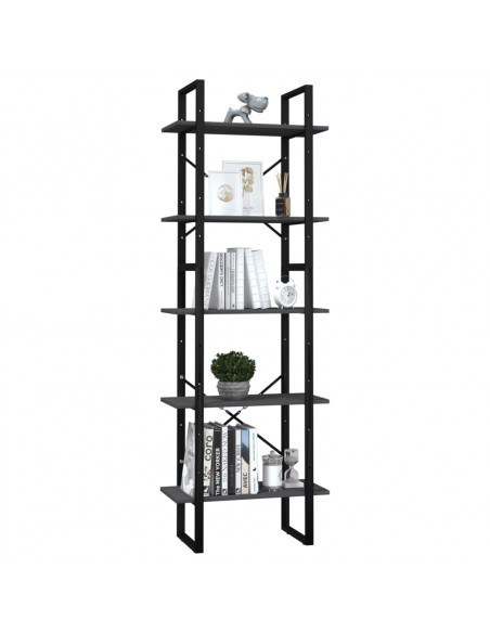 Libreria a 5 Ripiani Grigia 60x30x175 cm in Legno di Pino