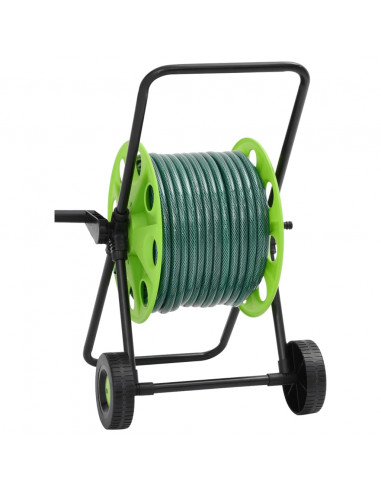 Carrello Avvolgitubo Verde con Set Raccordi Tubo 0,75" 30 m PVC