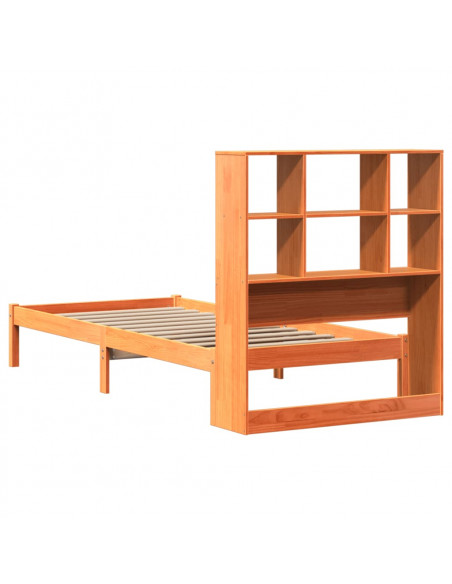 Letto Libreria senza Materasso Marrone Cera 90x200 cm in Pino