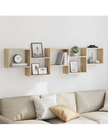 Mensola a Cubo da Parete 5 Scomparti Truciolato Rovere Sonoma