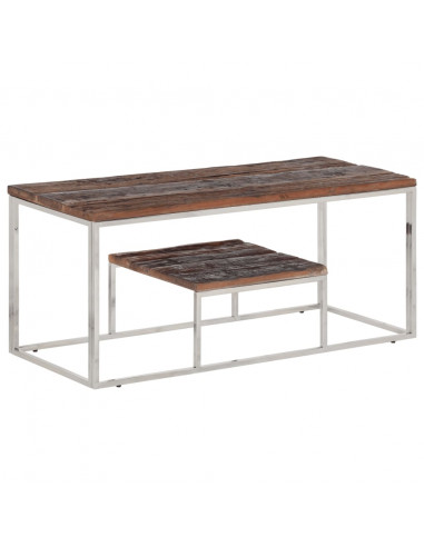 Tavolino Argento Acciaio Inox e Traverse Legno Massello