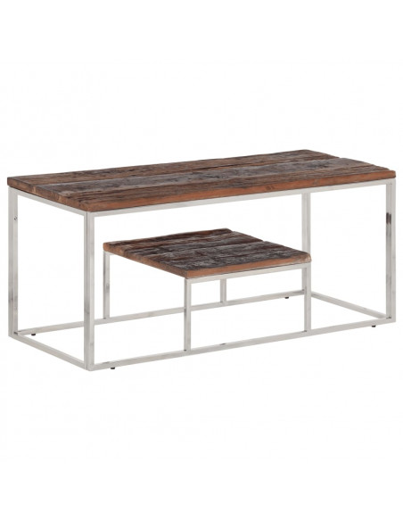 Tavolino Argento Acciaio Inox e Traverse Legno Massello