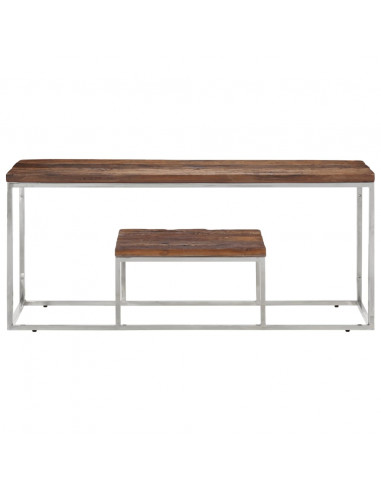 Tavolino Argento Acciaio Inox e Traverse Legno Massello