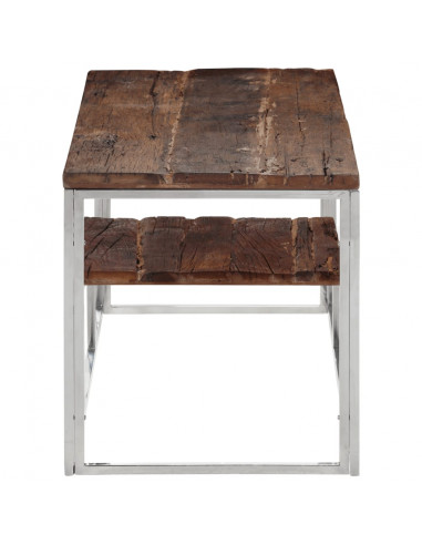 Tavolino Argento Acciaio Inox e Traverse Legno Massello