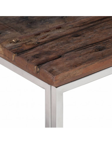 Tavolino Argento Acciaio Inox e Traverse Legno Massello
