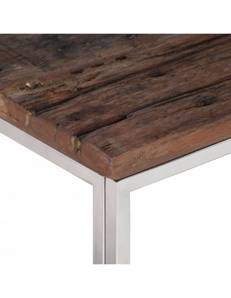 Tavolino Argento Acciaio Inox e Traverse Legno Massello