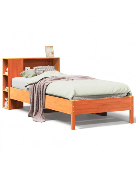 Letto Libreria senza Materasso Marrone Cera 90x190 cm in Pino