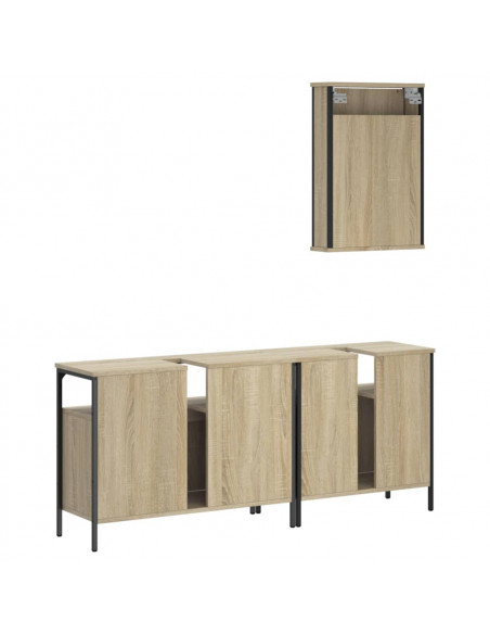 Set Mobili da Bagno 3 pz Rovere Sonoma in Legno Multistrato