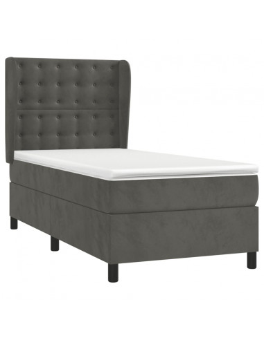 Giroletto a Molle con Materasso Grigio Scuro 90x200 cm Velluto