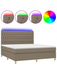 Letto a Molle con Materasso e LED Tortora 160x200 cm in Tessuto 2
