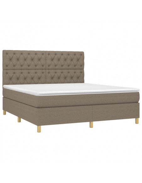 Letto a Molle con Materasso e LED Tortora 160x200 cm in Tessuto