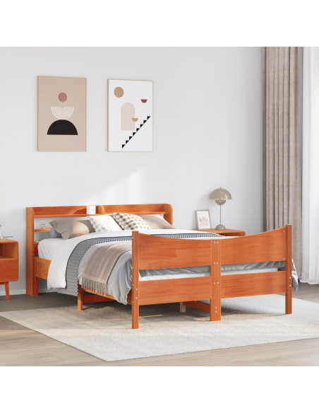 Giroletto con Testiera Marrone Cera 140x190 cm Massello Pino