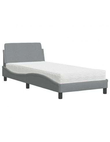 Letto con Materasso Grigio Chiaro 90x200 cm in Tessuto
