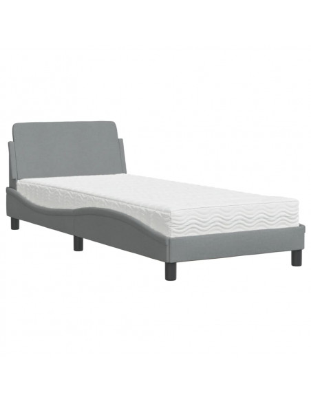 Letto con Materasso Grigio Chiaro 90x200 cm in Tessuto