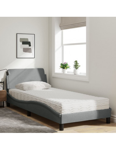Letto con Materasso Grigio Chiaro 90x200 cm in Tessuto