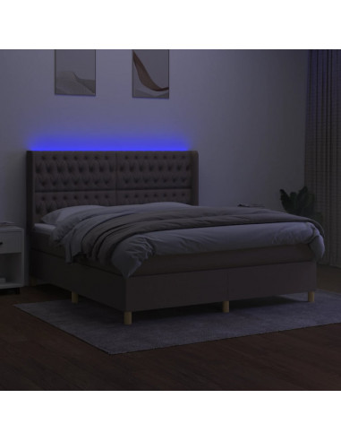 Letto a Molle con Materasso e LED Tortora 180x200 cm in Tessuto