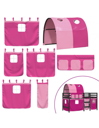 Letto a Soppalco con Tunnel Bambini Rosa 80x200cm Massello Pino