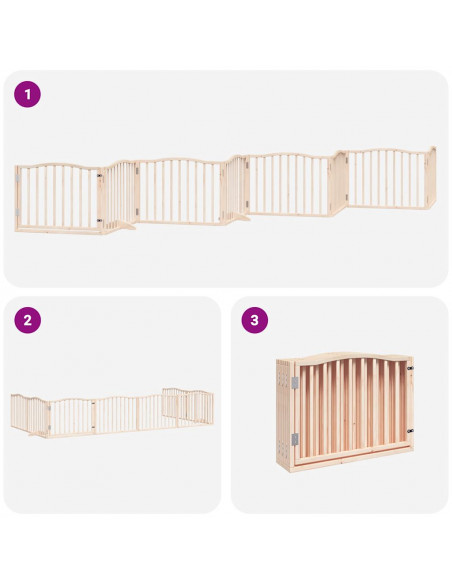 Cancello per Cani Porta Pieghevole 8 Pannelli 640 cm in Pioppo