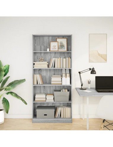 Libreria Grigio Sonoma 80x24x176 cm in Legno Multistrato