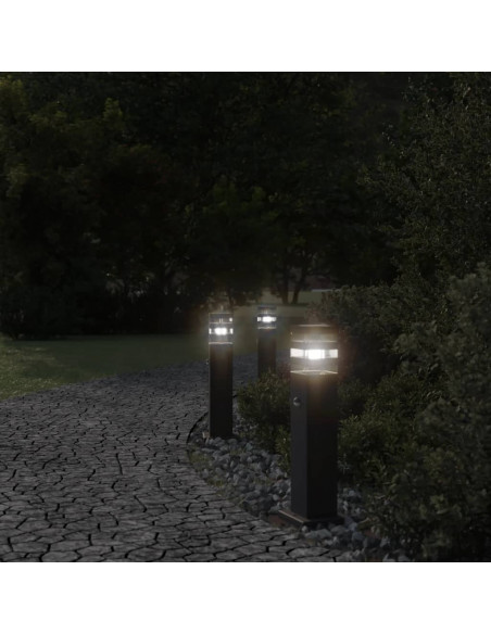 Lampade Terra per Esterni con Sensori 3pz Nere 50cm Alluminio