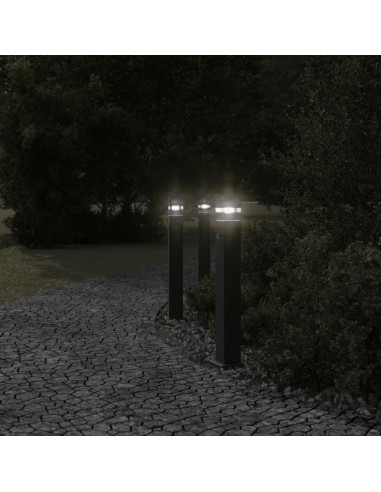Lampade Terra per Esterni con Sensori 3pz Nere 80cm Alluminio