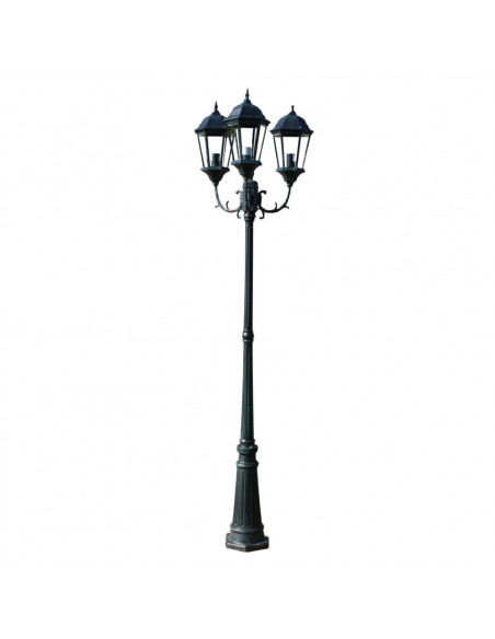 Lampione da Giardino 3 Bracci 230 cm Verde Scuro/Nero Aluminio