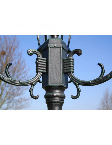 Lampione da Giardino 3 Bracci 230 cm Verde Scuro/Nero Aluminio