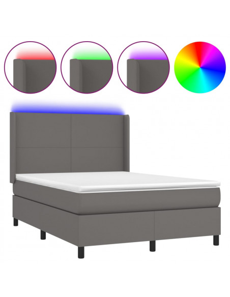 Giroletto Molle con Materasso e LED Grigio 140x190cm Similpelle