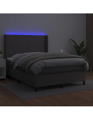 Giroletto Molle con Materasso e LED Grigio 140x190cm Similpelle