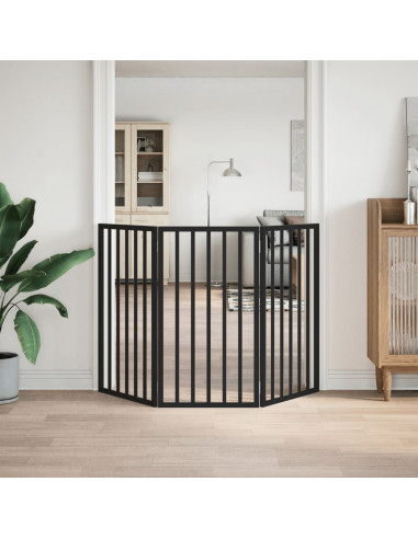 Cancello per Cani Pieghevole 3 Pannelli Nero 150cm Legno Pioppo