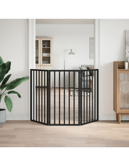 Cancello per Cani Pieghevole 3 Pannelli Nero 150cm Legno Pioppo