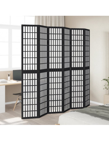 Divisorio Ambienti 6 Pannelli Nero Legno Massello di Paulownia