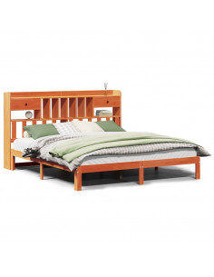 Letto Libreria senza Materasso Marrone Cera 180x200 cm in Pino 2