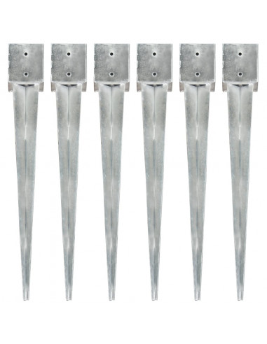 Picchetti di Terra 6 pz Argento 12x12x89 cm in Acciaio Zincato