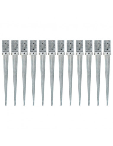 Picchetti di Terra 12 pz Argento 8x8x76 cm in Acciaio Zincato