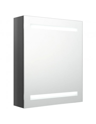 Armadietto Bagno con Specchio e LED Grigio Lucido 50x14x60 cm