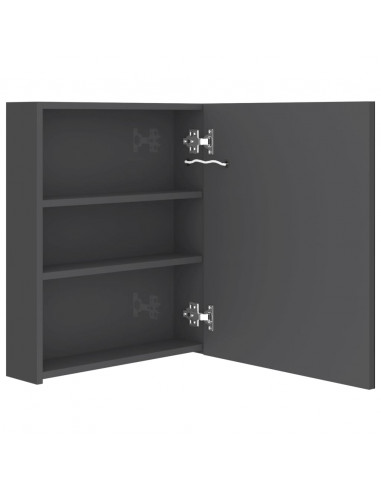 Armadietto Bagno con Specchio e LED Grigio Lucido 50x14x60 cm