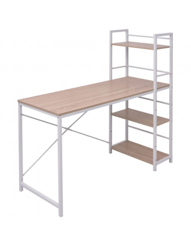 Scrivania con Libreria a 4 Livelli Rovere