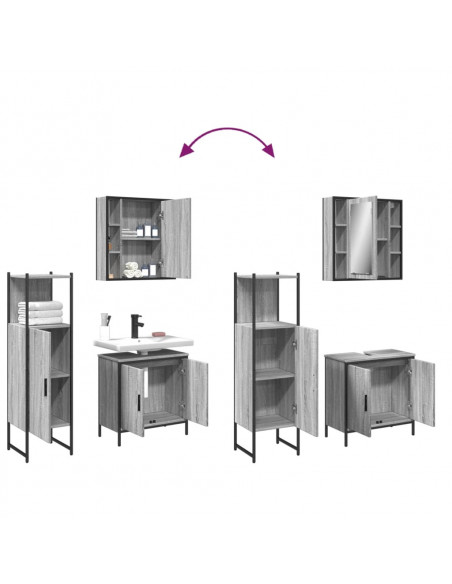 Set Mobili da Bagno 3 pz Grigio Sonoma in Legno Multistrato