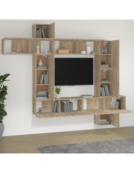 Set Mobili Porta TV 9 pz Rovere Sonoma in Legno Multistrato