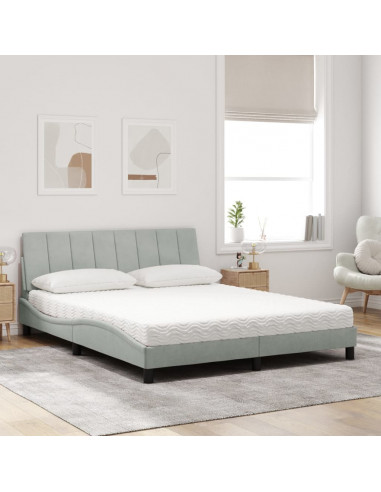 Letto con Materasso Grigio Chiaro 160x200 cm in Velluto