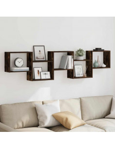 Mensola a Cubo da Parete 5 Scomparti in Truciolato Rovere Fumo 2