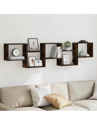 Mensola a Cubo da Parete 5 Scomparti in Truciolato Rovere Fumo