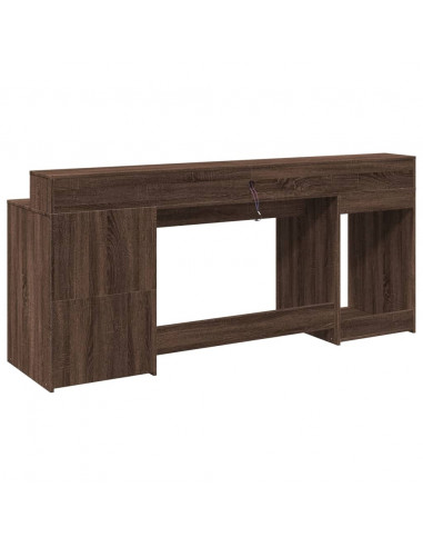 Scrivania con Luci LED Marrone Rovere 200x55x91 cm Truciolato