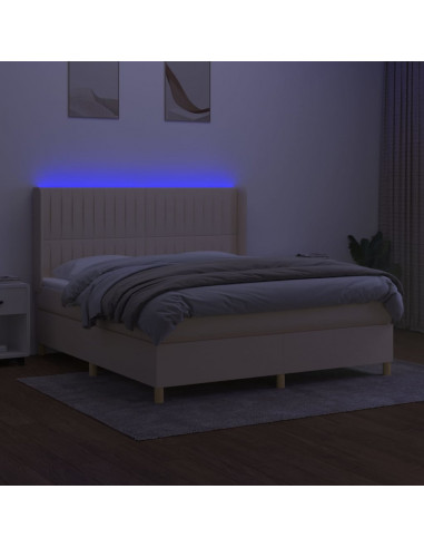 Letto a Molle con Materasso e LED Crema 160x200 cm in Tessuto