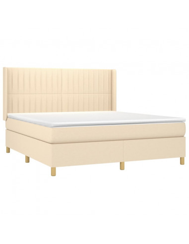 Letto a Molle con Materasso e LED Crema 160x200 cm in Tessuto