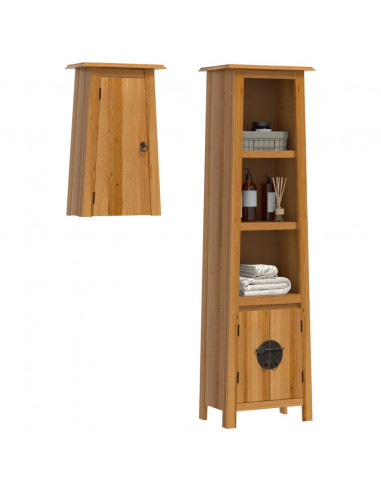 Set Mobili da Bagno 2 pz in Legno Massello di Pino
