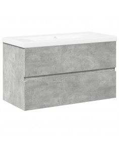 Set Mobili da Bagno 2 pz Grigio Cemento in Legno Multistrato 2