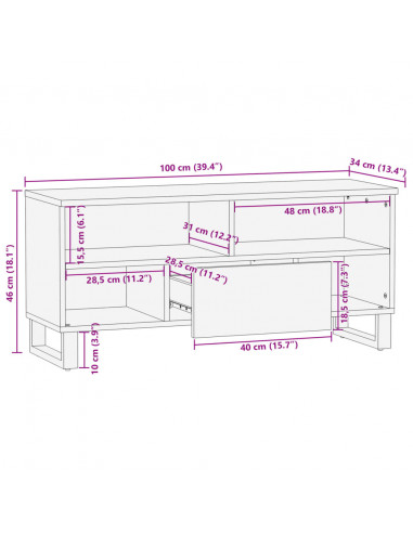Mobile Porta TV 100x34x46 cm in Legno Massello di Acacia